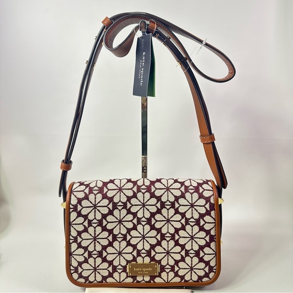 NEW KATE SPADE FLOWER JACQUARD BURGUNDY CROSSBODY BAG ! - Picture 4 of 10